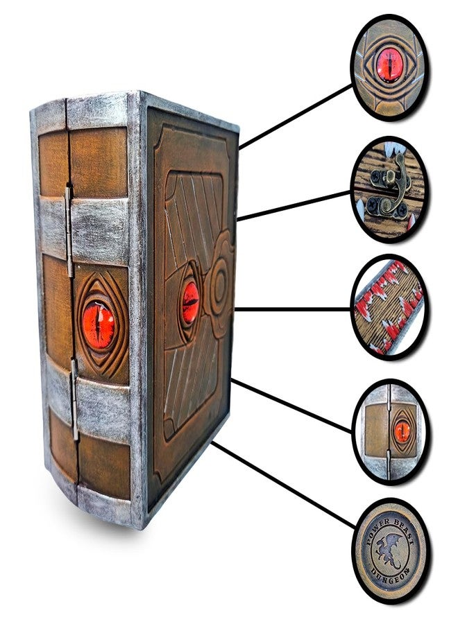 Power Beast Dungeon Mimic Book Dice Storage Box with 2 Glass Eye, Miniatures and Dungeons and Dragons Accessories, D&D Gift, DND, Dungeon Master, Mimic Chest, Holds up to 7 Sets of Polyhedral Dice. - Image 3